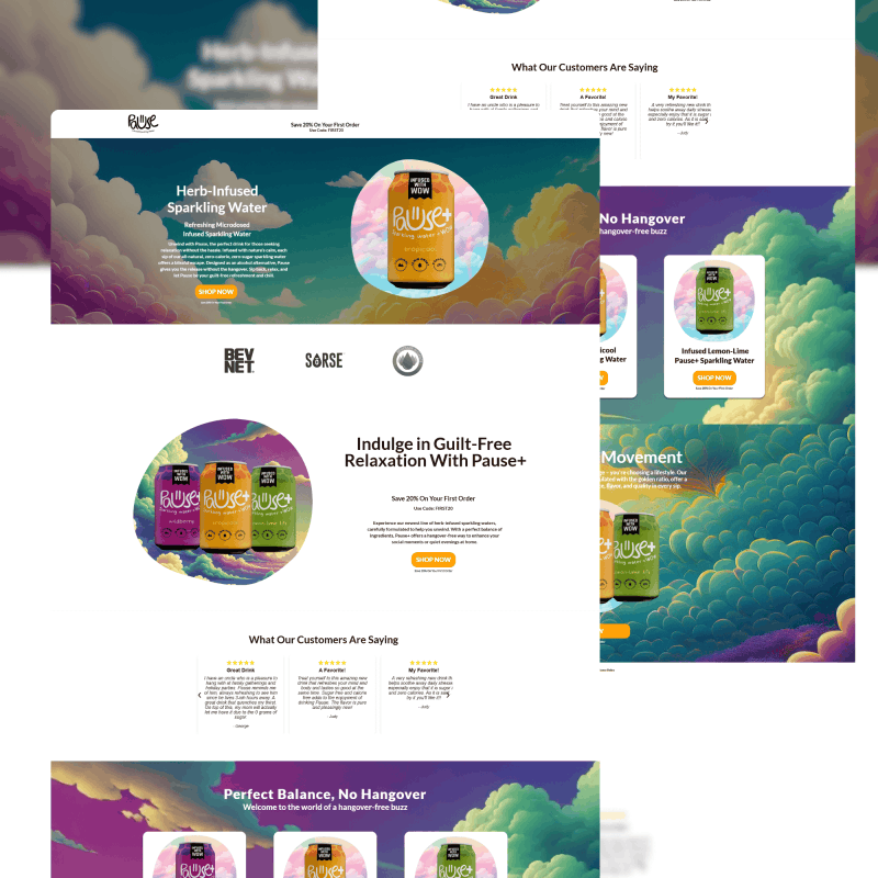 Custom Web Design 34 Landing Page Screenshot of Pause Seltzer landing page